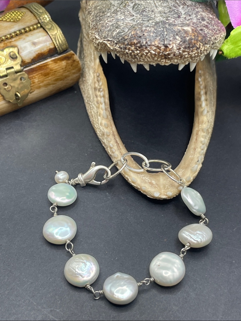 Freshwater coin pearl 925 bracelet